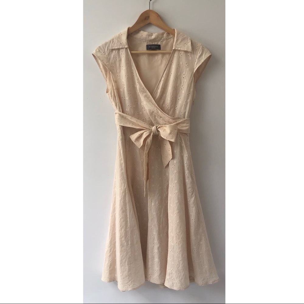 Liz Claiborne Eyelet Dress w/ Collar & Wrap Front.